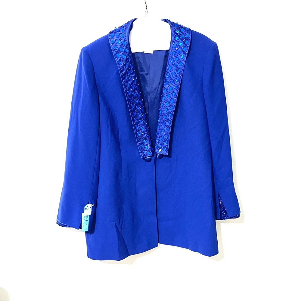 Milano Womens Plus Sz 22W‎ Royal Blue Blazer Detachable Jeweled Collar Zeta Blue